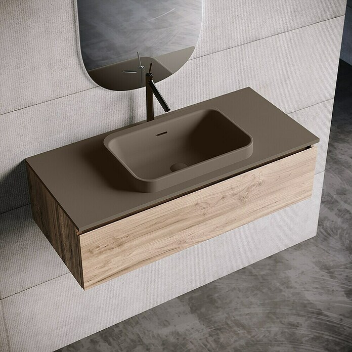 Lavabo y encimera Paul (46 x 101 cm, Orificios para grifo: Medio, Con desbordamiento, Nut) | BAUHAUS