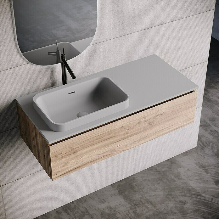 Lavabo y encimera Paul izquierda (46 x 101 cm, Orificios para grifo: Izquierda, Con desbordamiento, Gris) | BAUHAUS