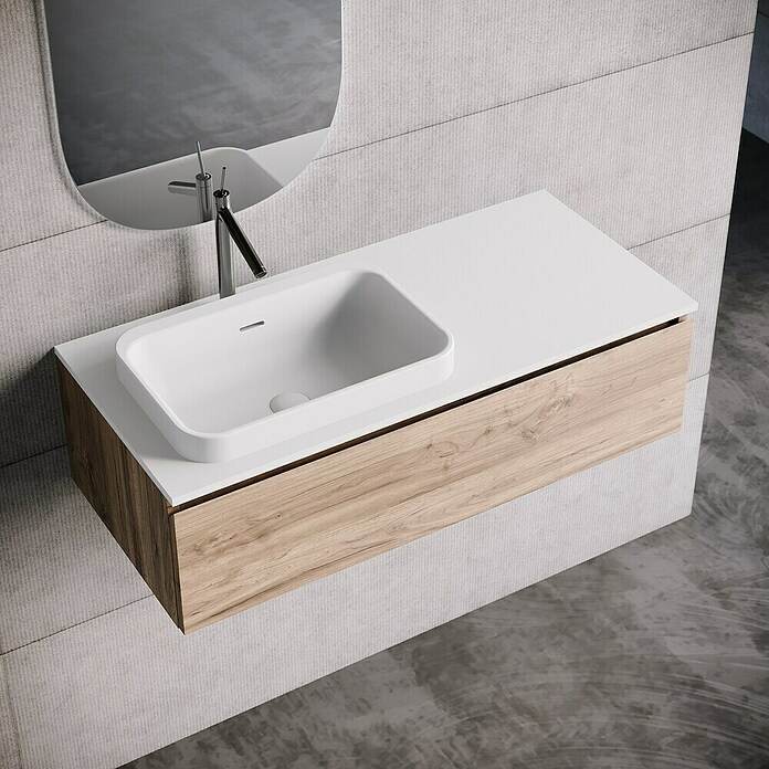 Lavabo y encimera Paul izquierda (46 x 101 cm, Orificios para grifo: Izquierda, Con desbordamiento, Blanco) | BAUHAUS