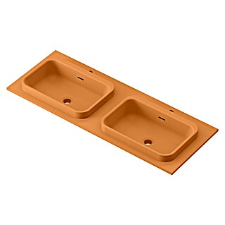 Lavabo doble y encimera Paul (46 x 121 cm, Con desbordamiento, Melocotón)