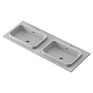 Lavabo doble y encimera Paul (46 x 121 cm, Con desbordamiento, Gris)