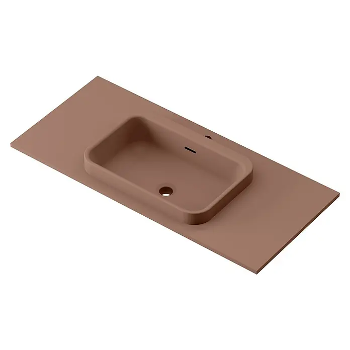 Lavabo y encimera Paul - 46 x 101 cm, Orificios para grifo: Medio, Con desbordamiento, Rosa california - Encimera de baño beige con lavabo rectangular integrado con desagüe y rebosadero. Un diseño sencillo y moderno que realzará tu baño.