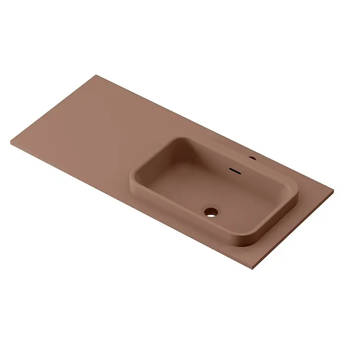 Lavabo y encimera Paul derecha - 46 x 101 cm, Orificios para grifo: Derecha, Con desbordamiento, Rosa california - Lavabo marrón moderno con lavabo integrado. El diseño es simple y elegante y encaja bien en cualquier baño.