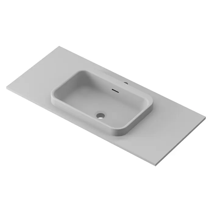 Lavabo y encimera Paul - 46 x 101 cm, Orificios para grifo: Medio, Con desbordamiento, Gris - Lavabo moderno sobre una encimera blanca. Diseño elegante para baños con un estilo minimalista.