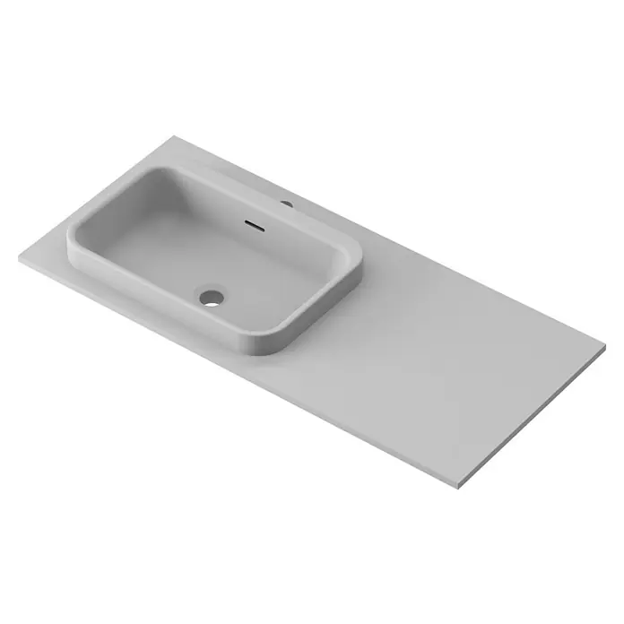 Lavabo y encimera Paul izquierda - 46 x 101 cm, Orificios para grifo: Izquierda, Con desbordamiento, Gris - Lavabo encastrado sobre encimera, diseño moderno para baño o aseo de invitados, estética ligera y minimalista.