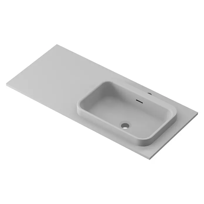 Lavabo y encimera Paul derecha - 46 x 101 cm, Orificios para grifo: Derecha, Con desbordamiento, Gris - Una moderna combinación de lavabo sobre encimera rectangular con una superficie integrada en gris elegante.