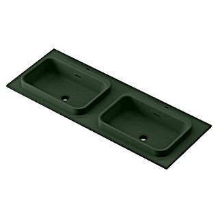 Lavabo doble y encimera Paul (46 x 121 cm, Con desbordamiento, Verde oliva)