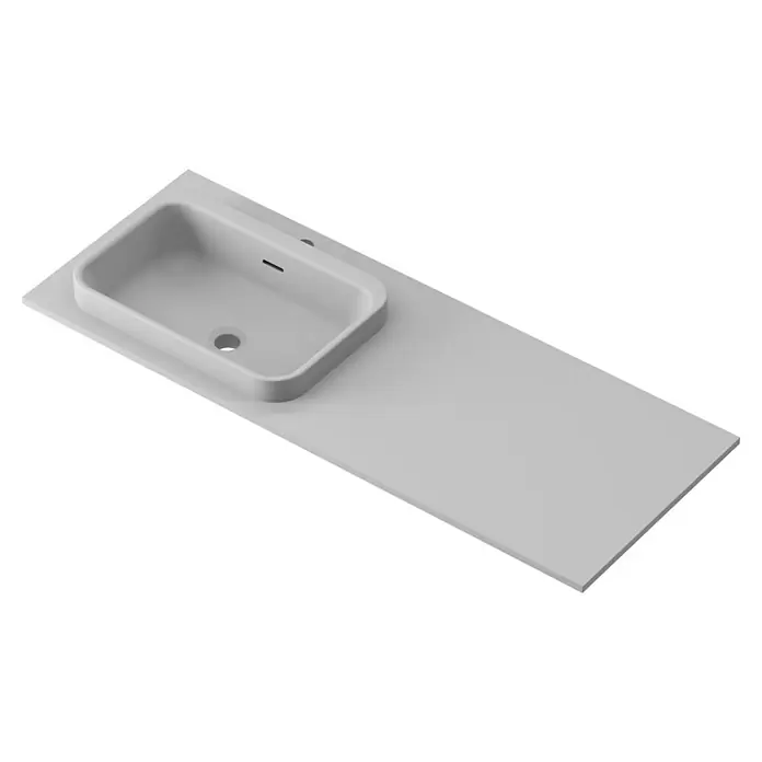 Lavabo y encimera Paul izquierda - 46 x 121 cm, Orificios para grifo: Izquierda, Con desbordamiento, Gris - Encimera moderna con lavabo integrado de diseño elegante. Ideal para un baño con estilo y una estética minimalista.