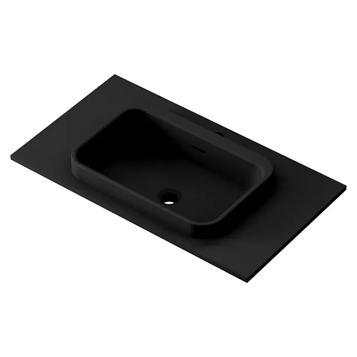 Lavabo y encimera Paul - 46 x 81 cm, Orificios para grifo: Medio, Con desbordamiento, Negro - Lavabo negro sobre encimera negra. El diseño elegante añade un toque moderno y se integra perfectamente en cualquier baño.