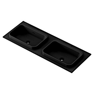 Lavabo doble y encimera Paul (46 x 121 cm, Con desbordamiento, Negro)