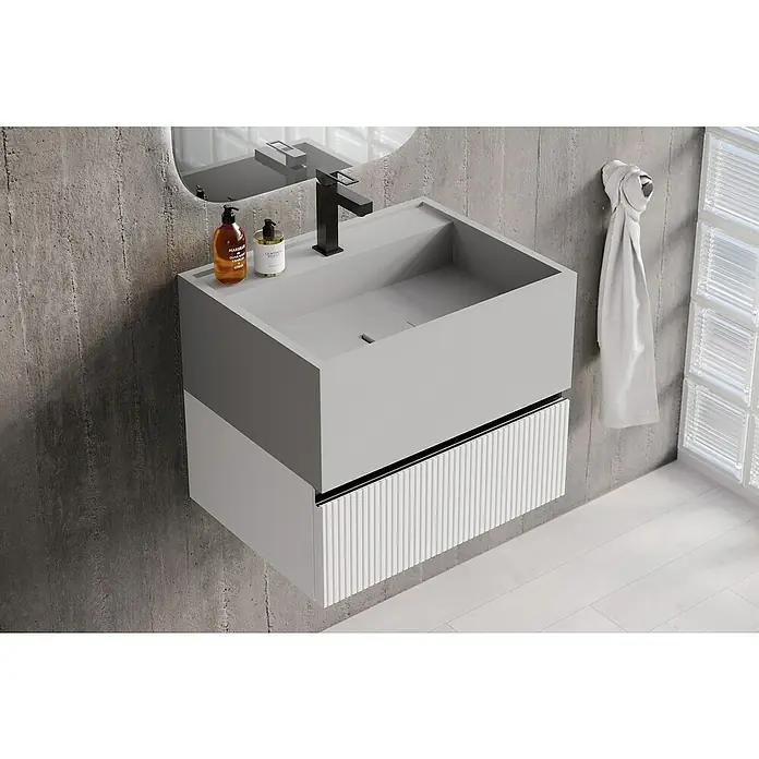 Lavabo de sobremesa Marine - 46 x 60,2 cm, Gris - Lavabo de baño moderno con un diseño elegante que combina funcionalidad y estética.
