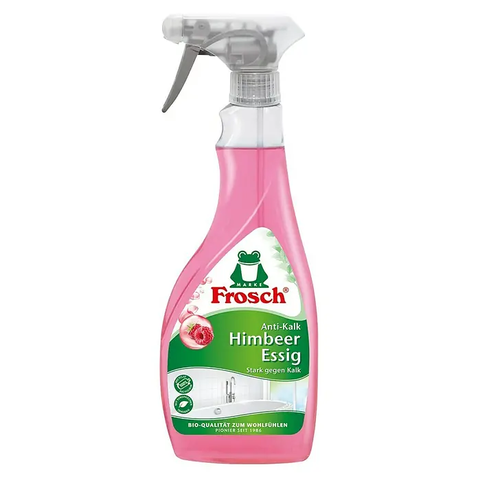 Frosch Allzweckreiniger - 500 ml, Flasche mit Sprühkopf - Bild einer Sprühflasche Frosch Himbeer Essig Anti-Kalk Reiniger, ideal für die Badreinigung.