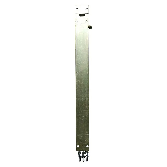 Cerradura adicional para ventanas - Largo: 300 mm, Aluminio, Plateado - Imagen de una barra metálica plateada con accesorios de montaje y tornillos, ideal para proyectos de ensamblaje.