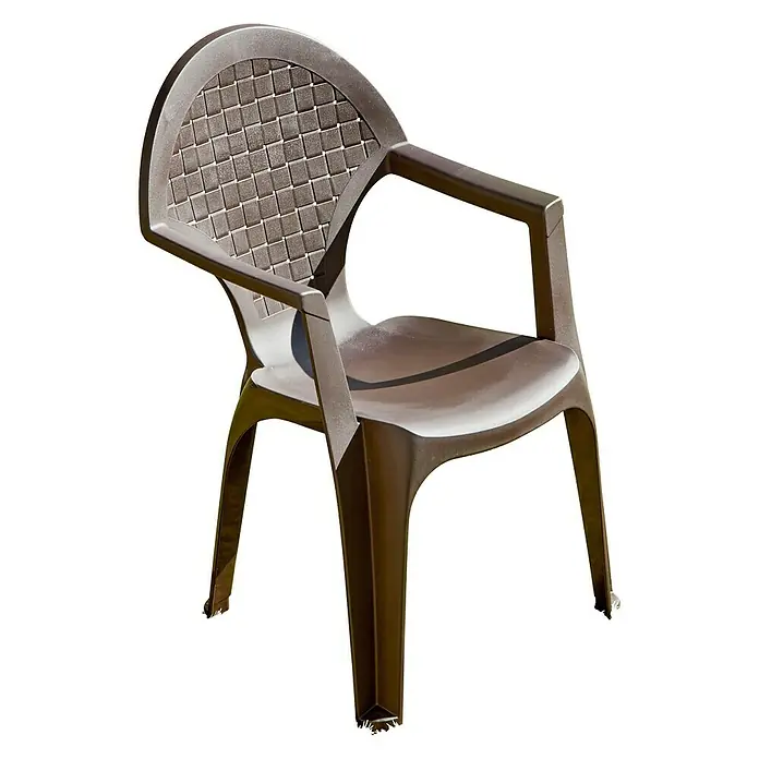 Silla de jardín Dream - 56 x 60 x 87,5 cm, Wengué, Polipropileno, Apilable - Silla de plástico marrón con reposabrazos y respaldo tejido, ideal para jardín o terraza. Resistente y a prueba de la intemperie.