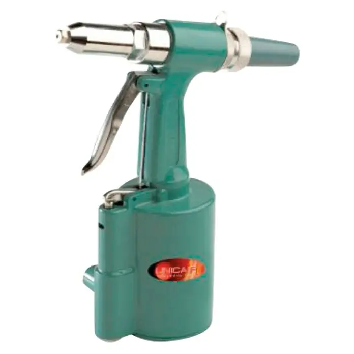 Unicair Pistola remachadora RN-902 - Apto para: Remaches Ø 2.4 mm - 4.8 mm - Remachadora neumática verde con detalles plateados. Ideal para aplicaciones industriales y trabajos de remachado precisos.