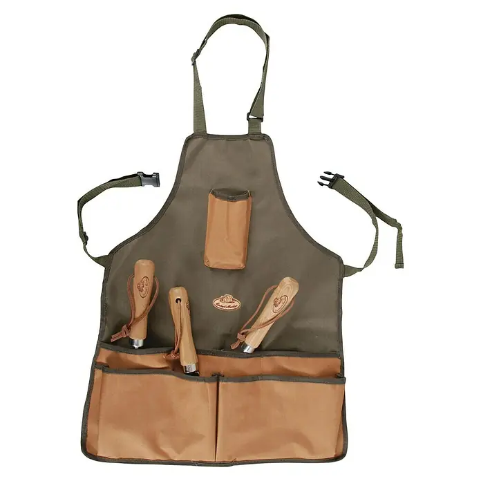 Esschert Design Gartenschürze - Polyester, Länge: 78 cm, Grün - Werkzeugschürze mit Fächern und Werkzeugen, ideal für Handwerker und Hobbybastler. Praktisch und robust für den täglichen Gebrauch.