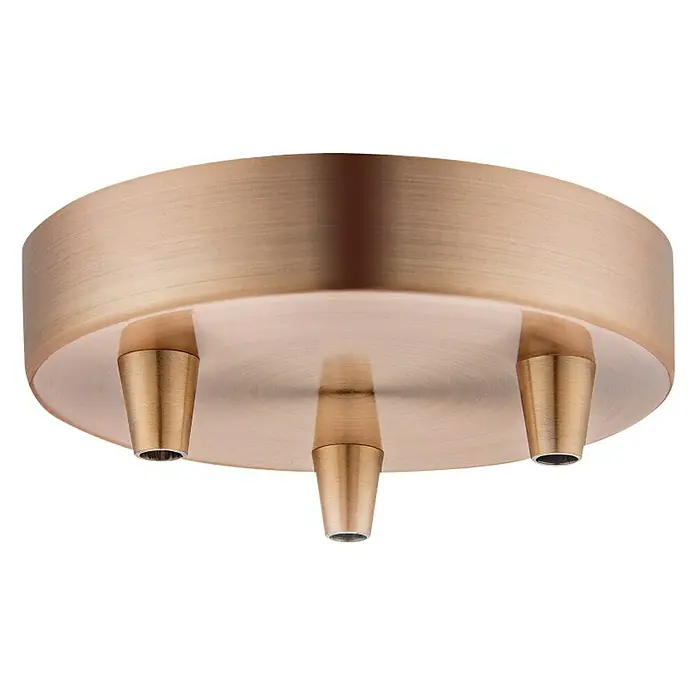 Home Sweet Home Lampenbaldachin - 3-fach, Kupfer, Metall, 12 cm - Nahaufnahme einer roségoldenen Deckenleuchte mit drei Fassungen, die eine elegante und moderne Beleuchtungslösung darstellt.