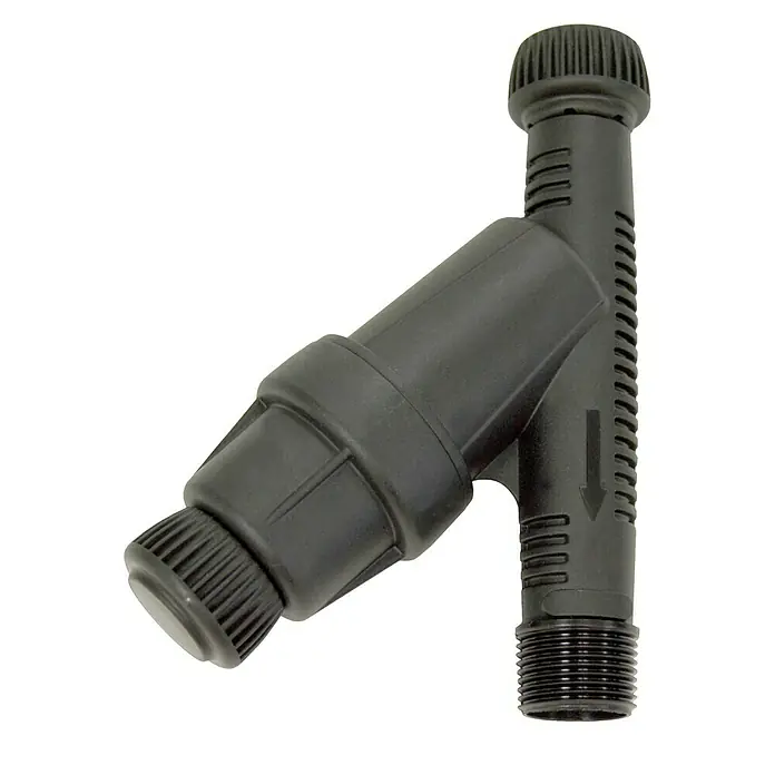 Filtro de presión Y - ¾″ - Filtro de riego negro para una purificación fiable del agua. Su diseño robusto garantiza una larga vida útil y un rendimiento óptimo.