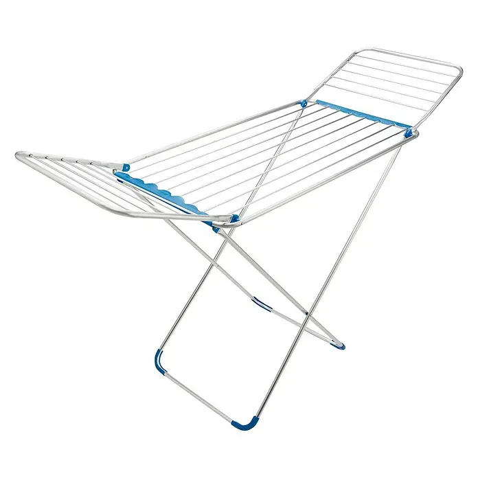 Tendedero con alas Canarias - Longitud cuerda de tender: 18 m, L x An x Al: 168 x 55 x 95 cm, Gris - Tendedero de ropa metálico con detalles azules para secar la ropa.
