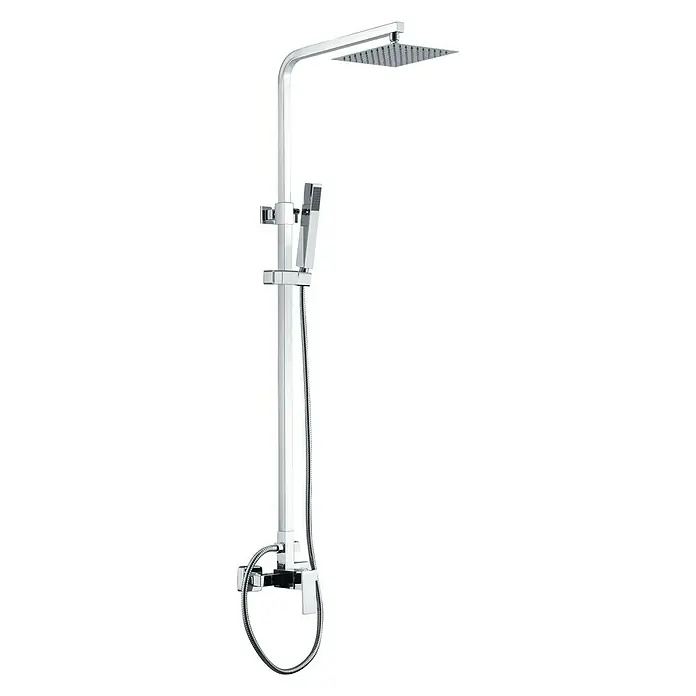 Imex Valencia Sistema de ducha - Con grifo monomando, Distancia entre orificios: 15 cm, Número de tipos de chorro: 1 ud., Cromo - Sistema de ducha cromado con rociador de lluvia cuadrado, ducha de mano y mezclador.