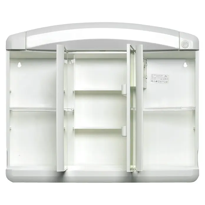 Jokey LED-Spiegelschrank Max - B x H: 65 x 54 cm, Kunststoff, Weiß - Offener Badezimmerschrank mit drei Spiegeltüren und weißen Regalböden zur Aufbewahrung von Badartikeln und Kosmetika.