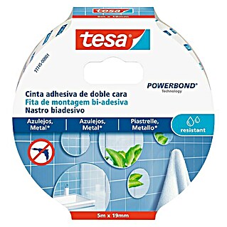 Tesa Powerbond Cinta de doble cara Resistente humedad (L x An: 5 m x 1,9 cm, Blanco)