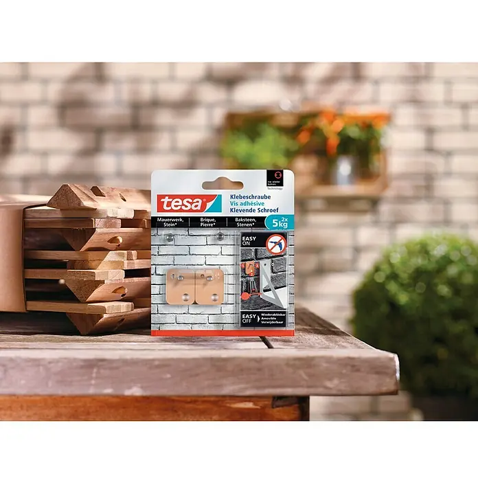 Tesa Tornillo adhesivo - Rectangular, Carga soportada: 5 kg, 2 ud. - Tornillos adhesivos Tesa para mampostería y piedra, con capacidad de hasta 5 kg. Ideales para soluciones de montaje interior fáciles y extraíbles.