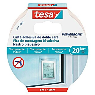 Tesa Powerbond Cinta de doble cara Vidrio (L x An: 5 m x 1,9 cm, Transparente)