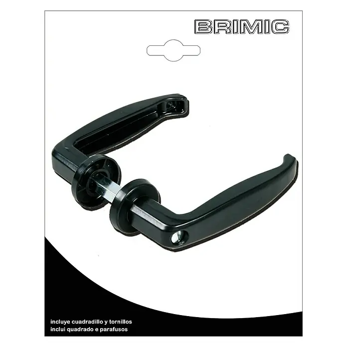 Micel Brimic Conjunto de picaporte 232 - Grosor de la puerta: 25 mm - 38 mm, Aluminio - En la imagen hay un par de manijas negras de Brimic, que vienen con cuadradillo y tornillos.