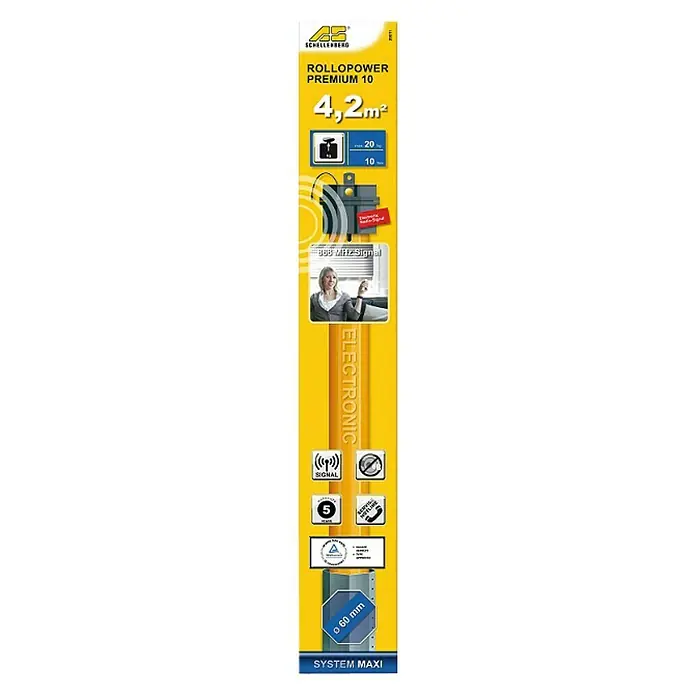 Schellenberg Motor tubular Maxi Premium - Fuerza de tracción: 10 kg - Imagen del Rollopower Premium 10 de Schellenberg, un enrollador de cinta electrónico para persianas enrollables de hasta 4,2 m².