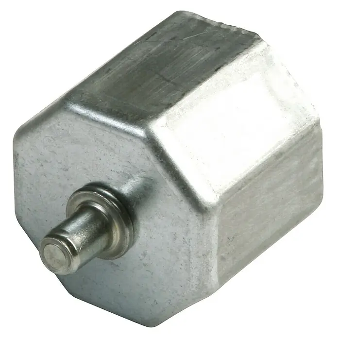 Tapón con espiga - Apto para: Persiana, Diámetro: 60 mm, Zincado - Primer plano de un flotador metálico de tanque de combustible, utilizado para medir el nivel de líquido en un tanque.
