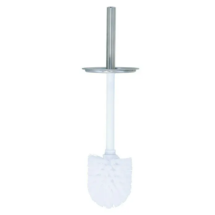 MSV Escobillero - Acero inoxidable, Acero inoxidable - Cepillo de baño con cabezal blanco y mango plateado para la limpieza del inodoro.