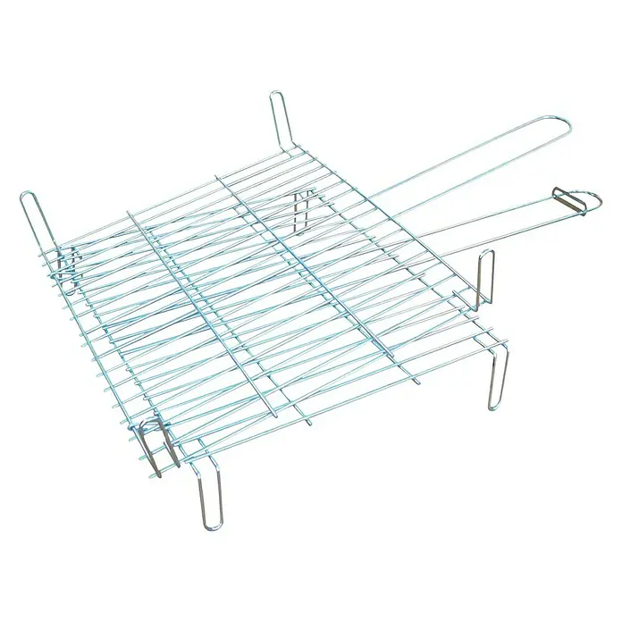 Imex El Zorro Parrilla para barbacoa doble - L x An: 45 x 45 cm - Vista superior de una parrilla con mangos, perfecta para asar alimentos de forma fácil y cómoda al aire libre.