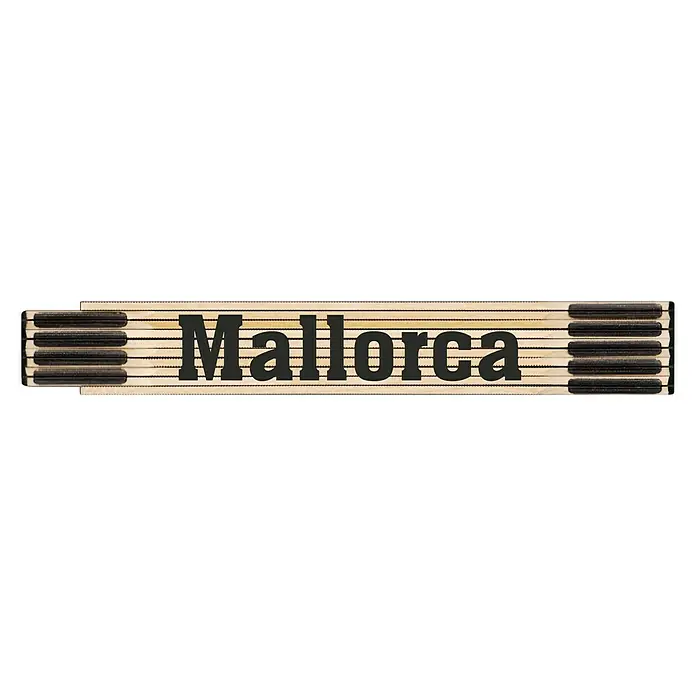 BAUHAUS Metro de madera - Mallorca, Largo: 200 cm - Cinta métrica plegable con la palabra "Mallorca" en negrita negra, ideal para proyectos de bricolaje o como recuerdo.