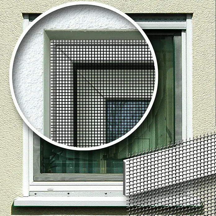 Schellenberg Insect Stop Cinta para mosquitera - 560 x 280 cm - Primer plano de una ventana con mosquitera, protegiendo de insectos y permitiendo la entrada de aire fresco.
