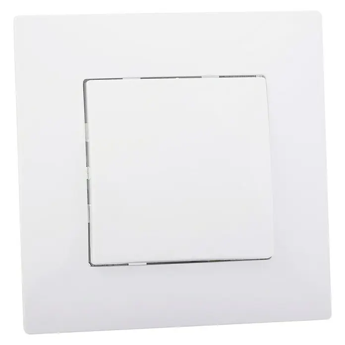 BJC Viva Cruzamiento - Blanco polar, Montaje en superficie - La imagen muestra un interruptor de luz cuadrado blanco con una cubierta extraíble, destacando su diseño sencillo y moderno.