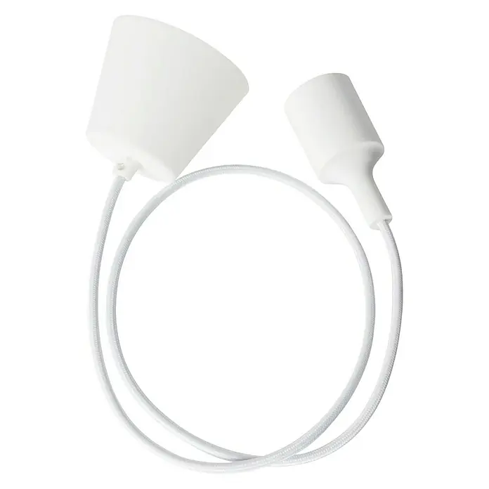 Sulion Lámpara colgante Silikon - 60 W, L x An x Al: 10 x 10 x 125 cm, Blanco, E27 - Portalámparas blanco con pantalla a juego y cable textil. El cable forma un bucle, dando a la luz un diseño minimalista y moderno.