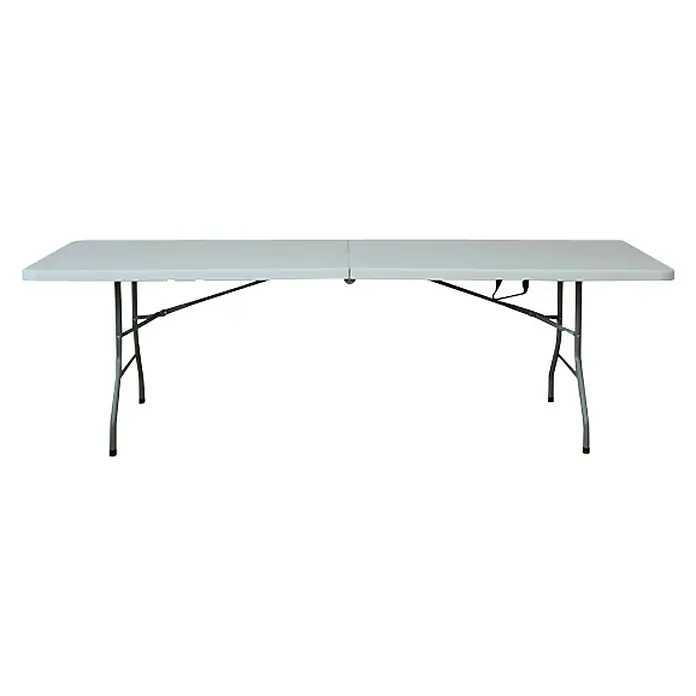 Mesa de jardín Alan - L x An x Al: 242 x 76 x 74 cm, Acero/HDPE, Blanco roto - Mesa plegable rectangular multiusos con tablero gris y estructura metálica para uso en interiores o exteriores.