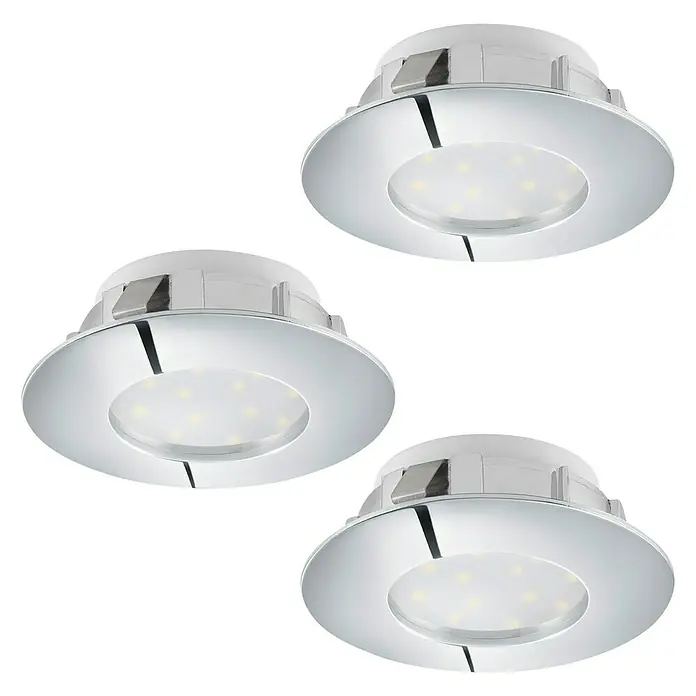 Eglo LED-Einbauleuchten-Set rund Pineda - 18 W, Ø x H: 78 x 35 mm, Chrom, Warmweiß - Drei LED-Einbaustrahler aus Chrom mit hellem Licht. Ideal für moderne Beleuchtungslösungen.