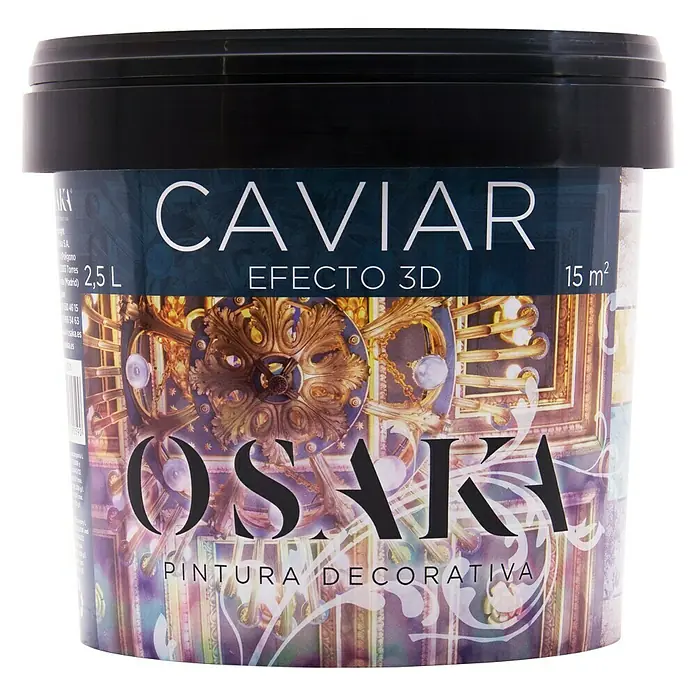 Osaka Yeso con efecto de color Caviar - Multicolor, Satinado - Un cubo de pintura Osaka Caviar con efecto 3D, ideal para trabajos de pintura decorativa. La pintura promete una cobertura de 15 m².