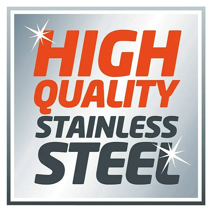 Einhell Bomba para aguas residuales GC-DP 1340 G - Capacidad de bombeo máx.: 23.000 l/h - La imagen muestra una pegatina que dice "High Quality Stainless Steel" sobre un fondo plateado.