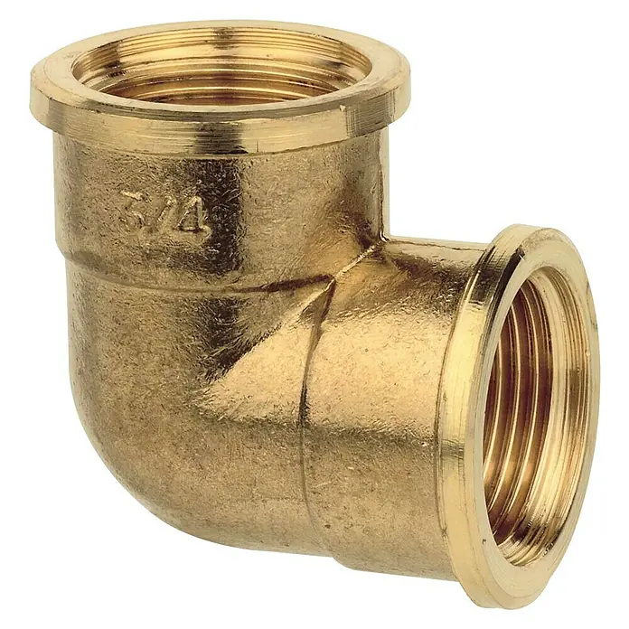 Winkel - 1″, Messing, Blank - Messing-Winkelstück 3/4 Zoll mit Innengewinde, ideal für Sanitärinstallationen und den Bau von Rohrleitungen. Robuste Ausführung für zuverlässige Verbindungen.