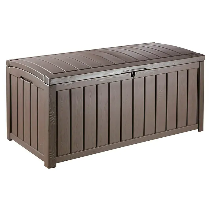 Keter Baúl para jardín Glenwood - Marrón, 65 x 128 x 61 cm, Polipropileno - Amplia caja de jardín marrón para guardar herramientas y accesorios de exterior. La caja es resistente a la intemperie y ofrece mucho espacio.