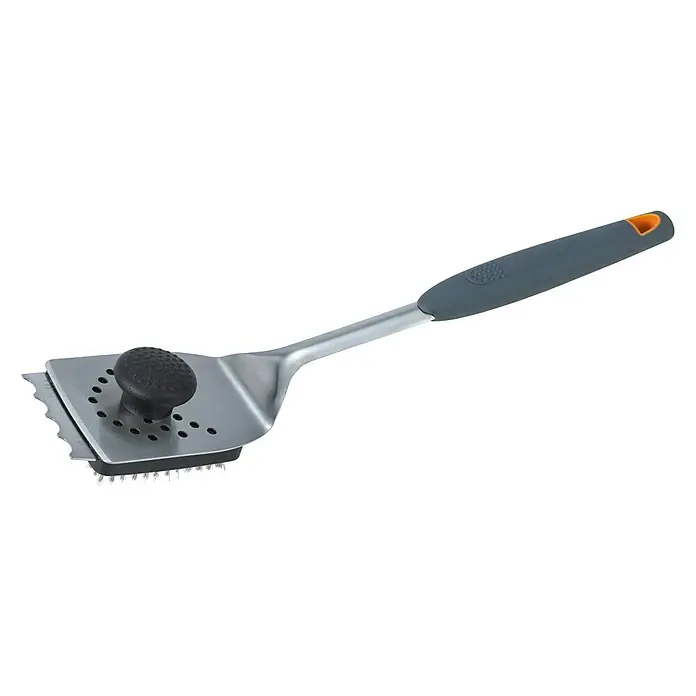 Kingstone Utensilios para barbacoa 3 in 1 - 2 pzs., Acero inoxidable - Un limpiador de parrilla con cabezal de cepillo y mango ergonómico, ideal para la limpieza rápida y eficaz de parrillas.
