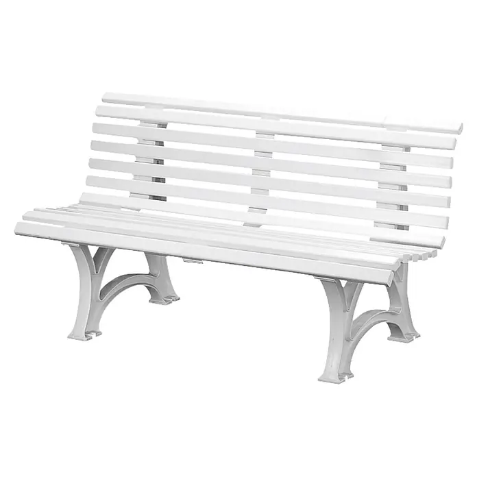 Blome Gartenbank Helgoland - B x T x H: 150 x 64 x 80 cm, Weiß - Eine elegante, weisse Parkbank mit Rückenlehne und geschwungenen Beinen, ideal für den Garten oder öffentliche Plätze.