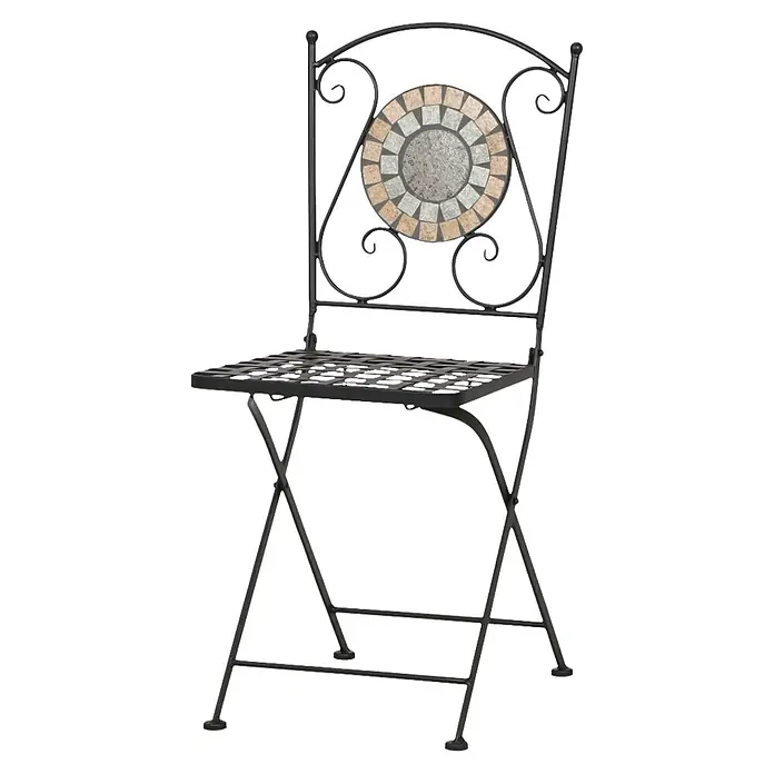 Siena Garden Prato Gartenstuhl - Klappbar, Grau, Schwarz, Braun, B x T x H: 39 x 49,5 x 88,5 cm - Ein stilvoller Klappstuhl mit einem dekorativen Mosaik im Rückenbereich, ideal für Garten und Terrasse.