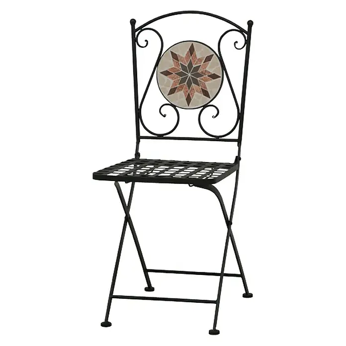 Siena Garden Stella Gartenstuhl - Klappbar, Schwarz, B x T x H: 39 x 49,5 x 89,5 cm - Schwarzer Klappstuhl mit Mosaikrückenlehne. Der Stuhl ist aus Metall gefertigt und hat eine runde Mosaikfliese in der Rückenlehne.