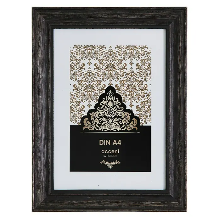 Accent Holzrahmen Vintage - DIN A4 / 21 x 29,7 cm, Schwarz - Brauner Nielsen-Bilderrahmen DIN A4 für Fotos und Kunstdrucke. Elegantes Design für stilvolle Wanddekoration.