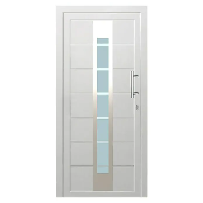 Solid Elements Haustür KT-448 - 110 x 210 cm, DIN Anschlag: Rechts, Weiß - Elegante weiße Haustür mit Glaseinsatz und modernem Griff. Die Tür verleiht jedem Eingangsbereich ein stilvolles Aussehen.