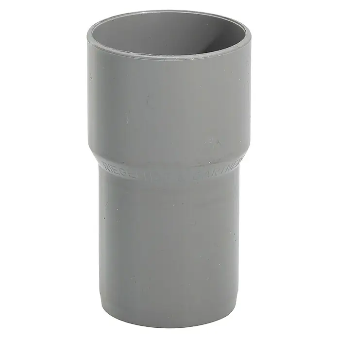 FunkeGruppe Fallrohrmuffe - Nennweite: 105 mm, Kunststoff, Grau - Graue PVC-Reduziermuffe zum Verbinden von Rohren mit unterschiedlichen Durchmessern, ideal für Sanitär- und Abwasseranwendungen.